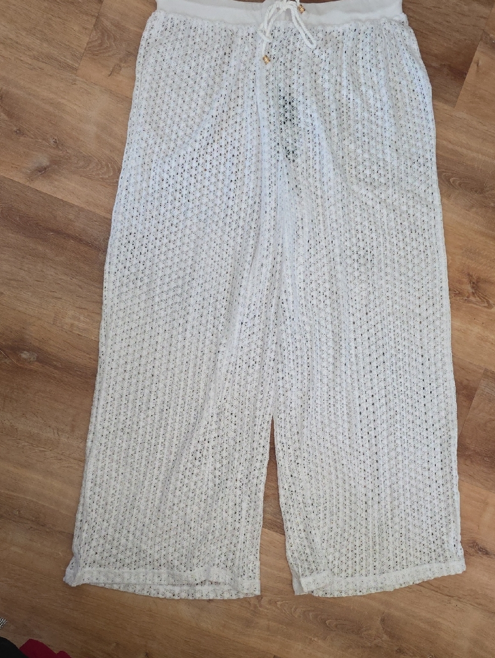 Fashion Nova White Crochet Drawstring Cover-Up Pants